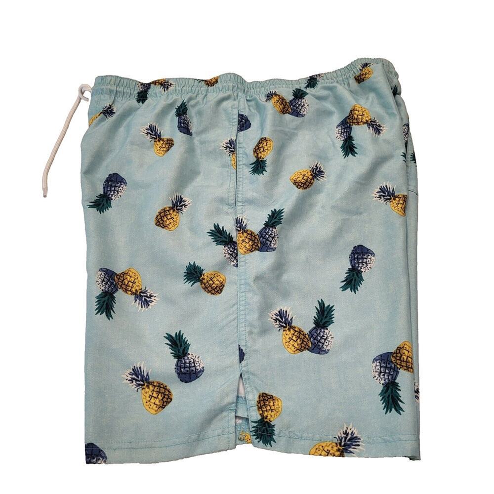 Old Navy Men's Large Swim Trunks Elastic Waist Light Blue Gold & Blue Pineapples - Picture 5 of 15